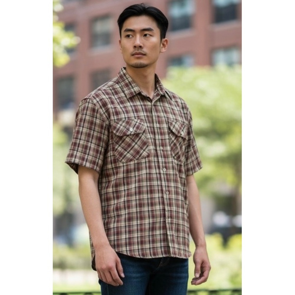 Big Mac Authentic Workwear Plaid Short Sleeve Button Up Shirt Men 16 16.5